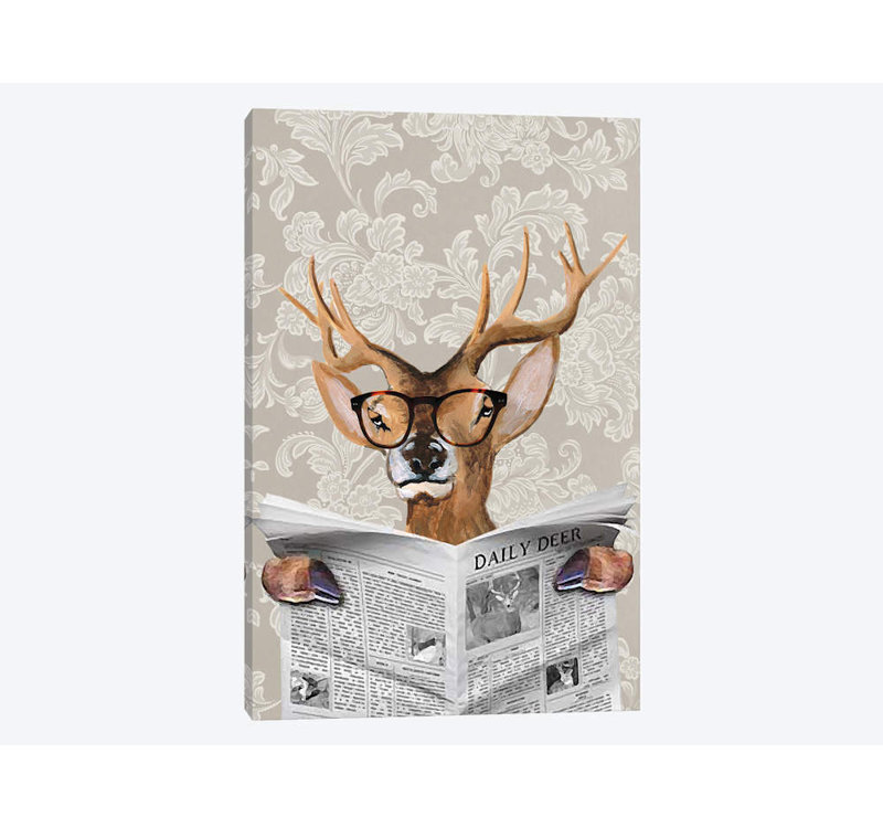 East Urban Home Deer Reading Newspaper Bycoco De Paris Graphic Art Print On Wrapped Canvas Wayfair