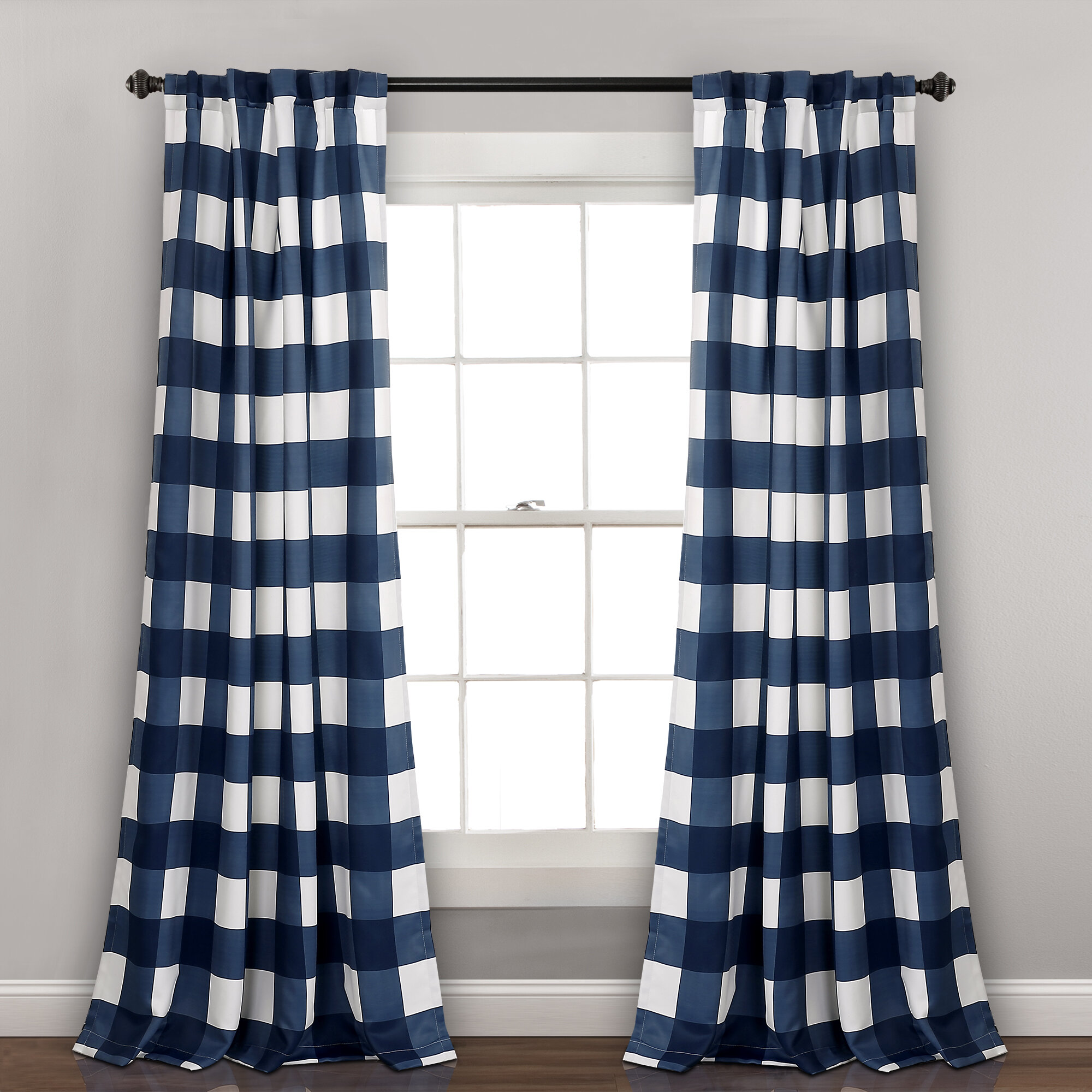 Set 2 Red Blue Plaid Patchwork Window Curtains Panels Drapes Pair 84 in Grommet