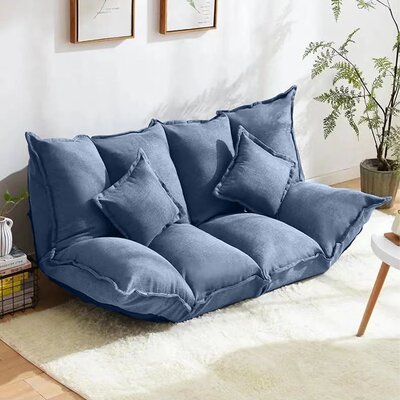 Lazy Folding Sofa With Foldable Armrests With 2 Pillows, Modern Style Trule Color: Blue