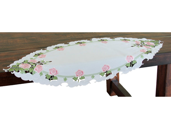 Summer Rose Embroidered Cutwork Table Runner by Xia Home Fashions