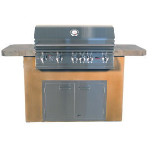 Prominent Q Stucco 4-Burner Built-In Gas Grill with Side Shelves