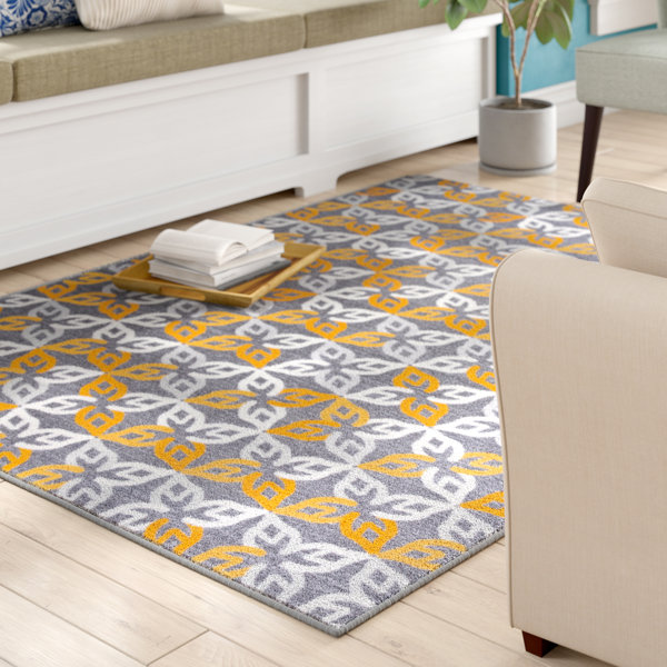 Imelda Contemporary Geometric Non-Slip Gray/Yellow Area Rug by Winston Porter