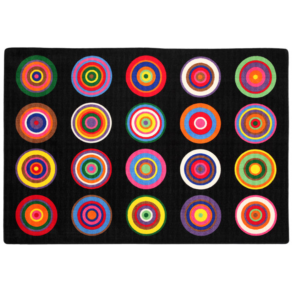 Color Rings Black/Pink Area Rug by Flagship Carpets