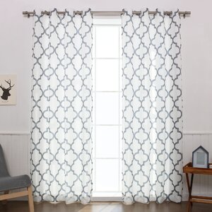 Arrey Basketweave Geometric Semi-Sheer Grommet Curtain Panel (Set of 2)