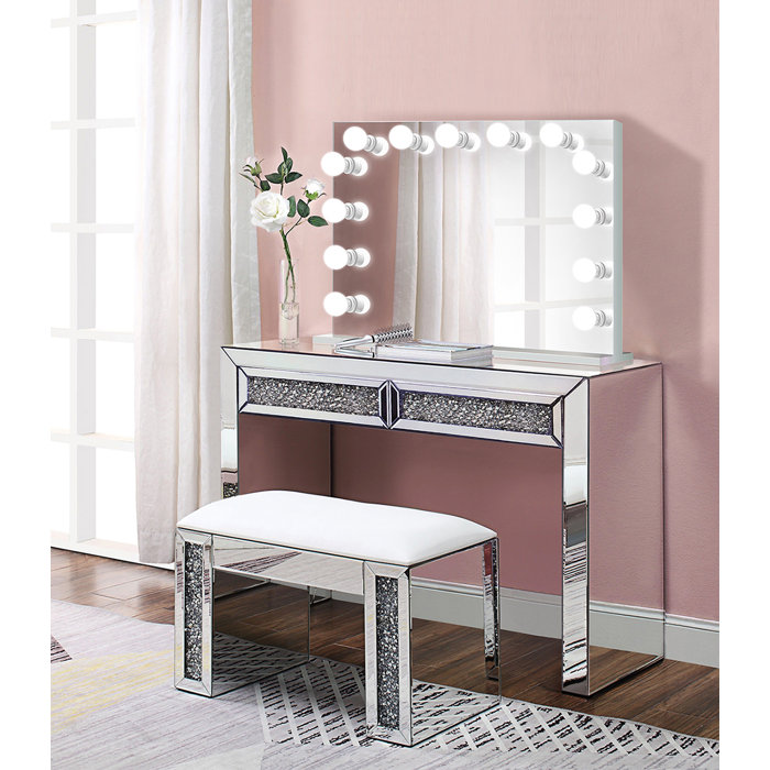 Alderete Glam Crystal Makeup Station Vanity Set With Mirror Alderete Glam Crystal Makeup Station Vanity Set With Mirror