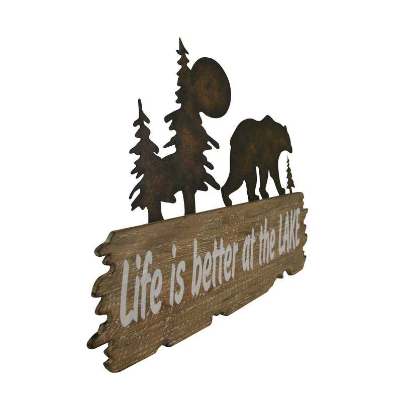 Loon Peak Life Is Better At The Lake Rustic Solid Wood Bear Wall