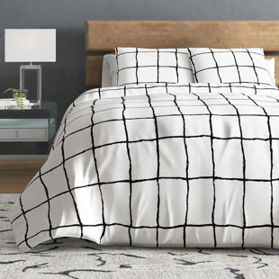 Grid Comforter Set White with Black Grid Geometric Modern Pattern Printed 3pcs, Twin Size Soft Microfiber Bedding Wake In Cloud Grid Comforter Set White with Black Grid Geometric Modern Pattern Printed 3pcs, Twin Size Soft Microfiber Bedding Wake In Cloud