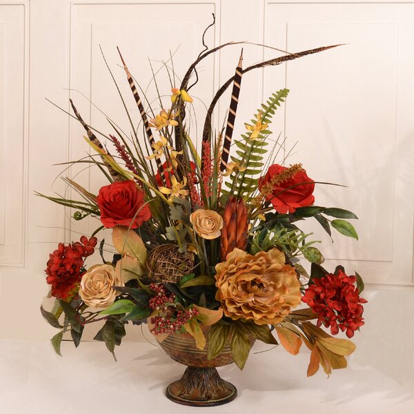 Floral Home Decor Silk Flower Arrangement with Feathers & Reviews | Wayfair