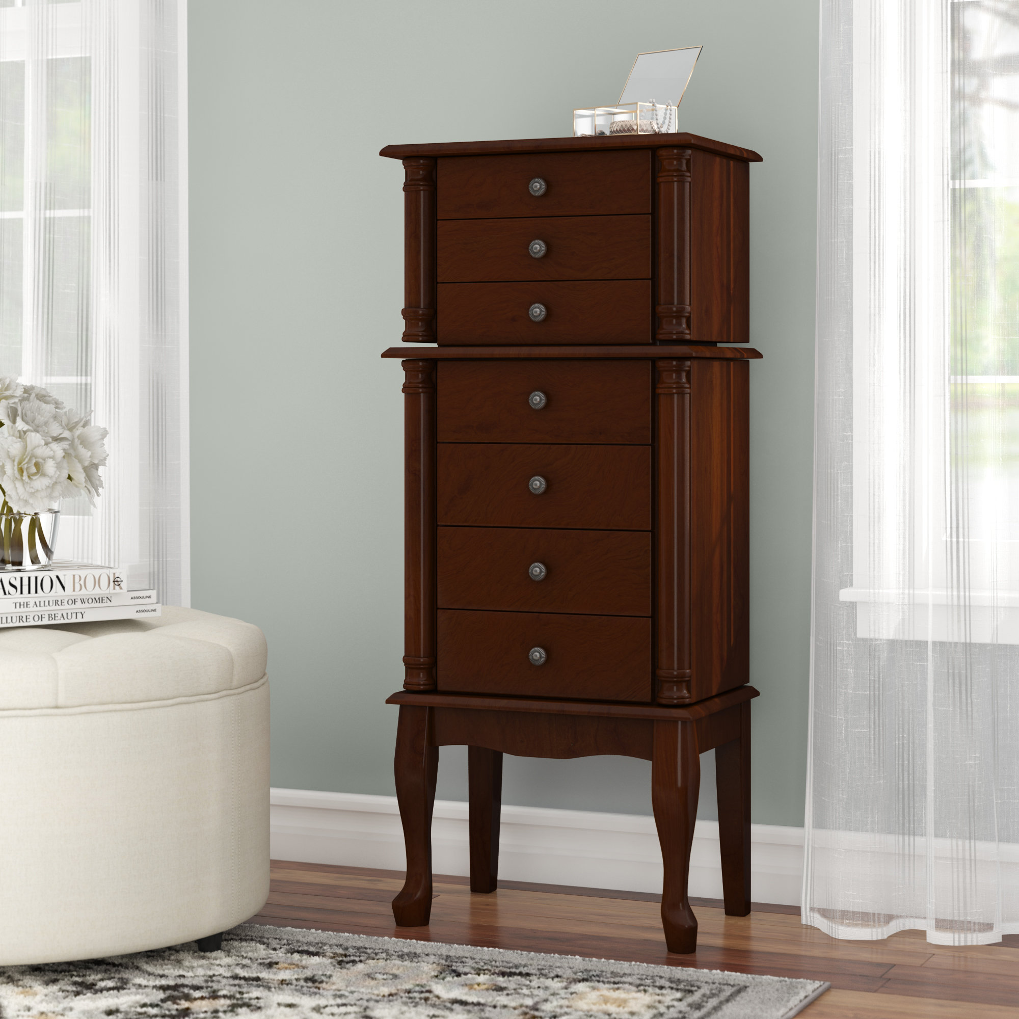 Alcott Hill Wyncrest Free Standing Jewelry Armoire With Mirror