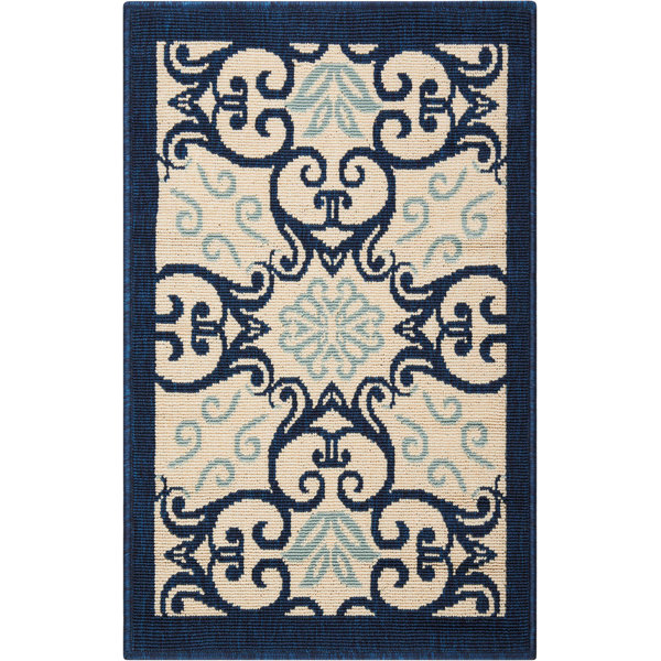 Carleton Ivory/Navy Indoor/Outdoor Area Rug by Alcott Hill