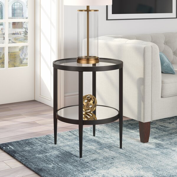 Abington Glass Top End Table With Storage By Ebern Designs