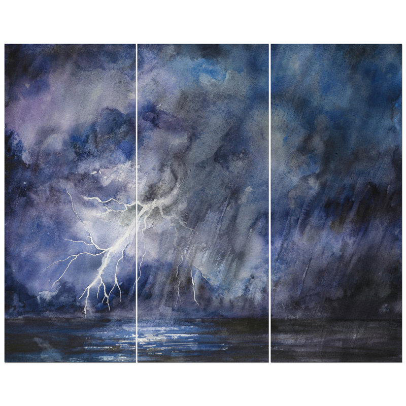 East Urban Home Stormy Night Sky Oil Painting Print Multi Piece