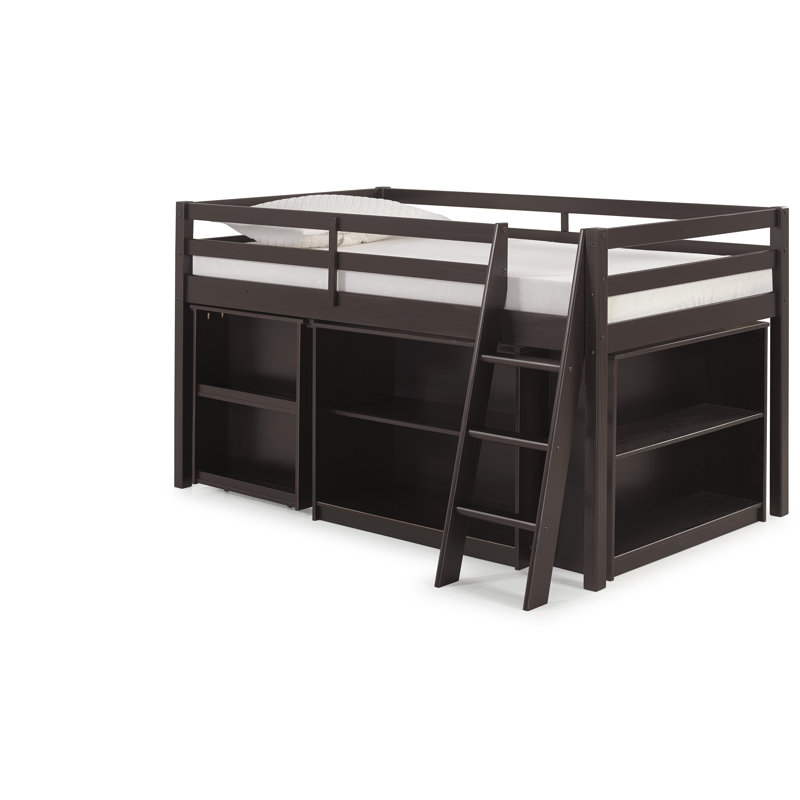 white low loft bed with storage