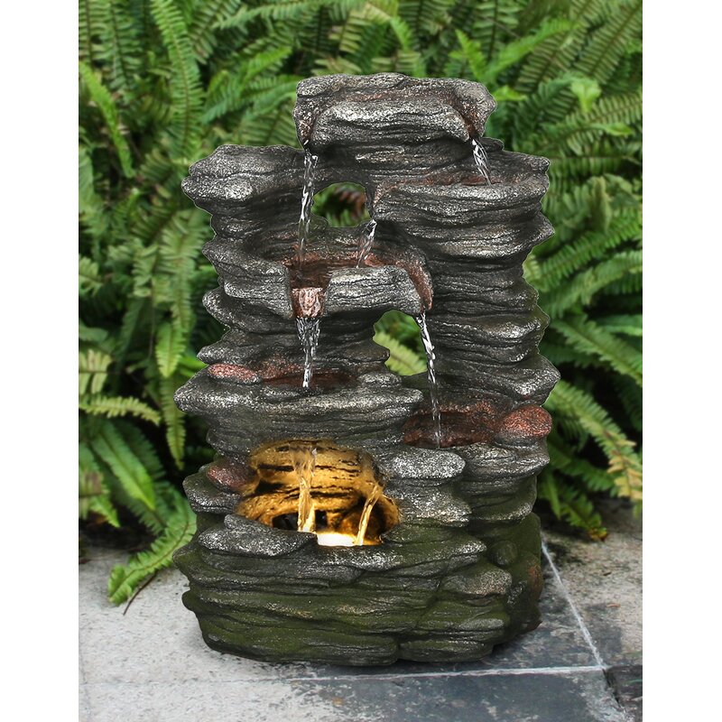 Hi-Line Gift Ltd. Resin Multi-Level Stone Fountain with Light | Wayfair.ca