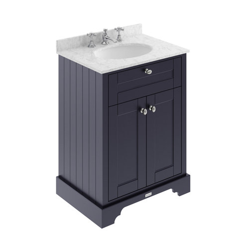Park Lane Worcester Twilight Blue Floor Standing Vanity Unit & 3 Tap Hole Basin Grey Marble 600mm