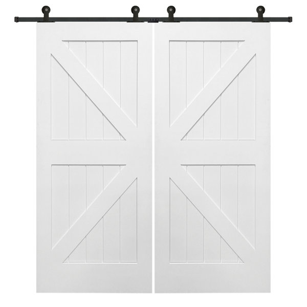 Double Stile and Rail K Planked MDF 4 Panel White Interior Barn Doors by Verona Home Design