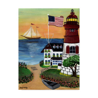 Winston Porter Sunset Lighthouse Acrylic Painting Print On