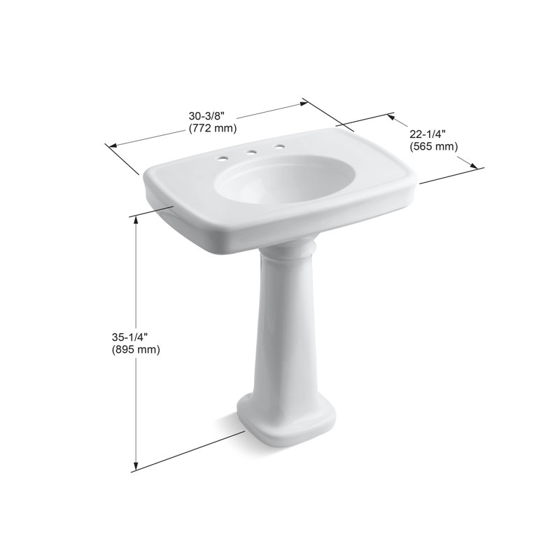 White KOHLER K-2338-8-0 Bancroft Pedestal Bathroom Sink with Centers for 8 Centers