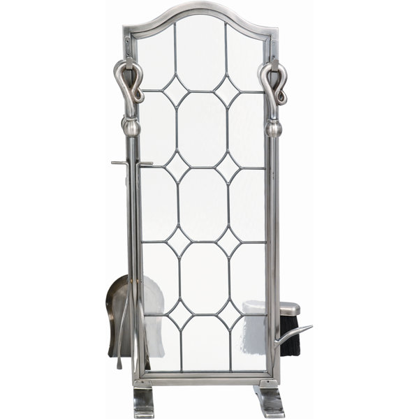 4 Piece Pewter Leaded Glass Fireplace Tool Set With Stand by Uniflame Corporation