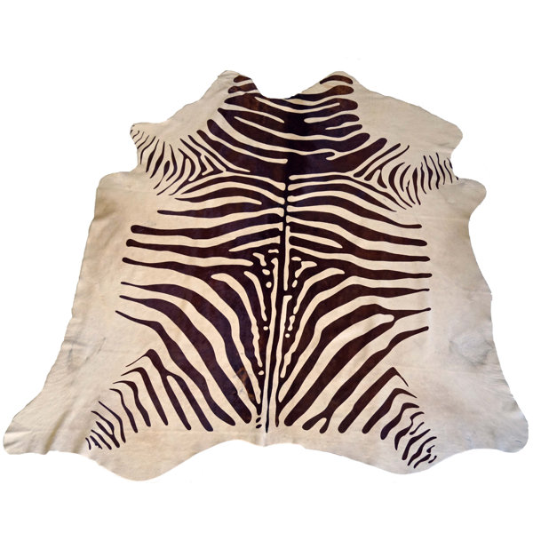 Designer Cowhides Printed Zebra Brown/White Area Rug by Trophy Room Stuff