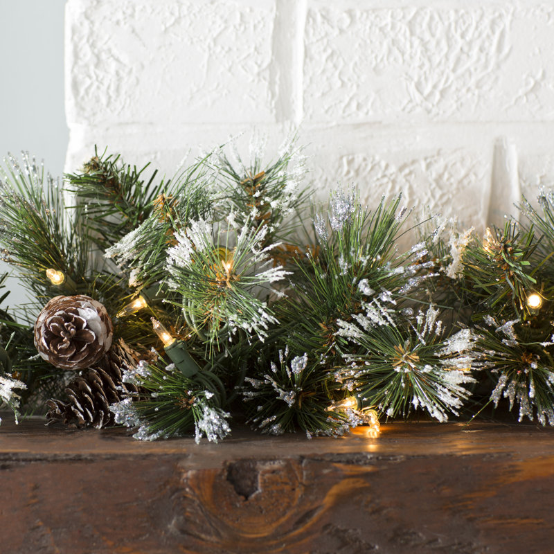 Extra Thick Pre-Lit 80 LED Pine Garland Christmas Decoration Green 9 ft