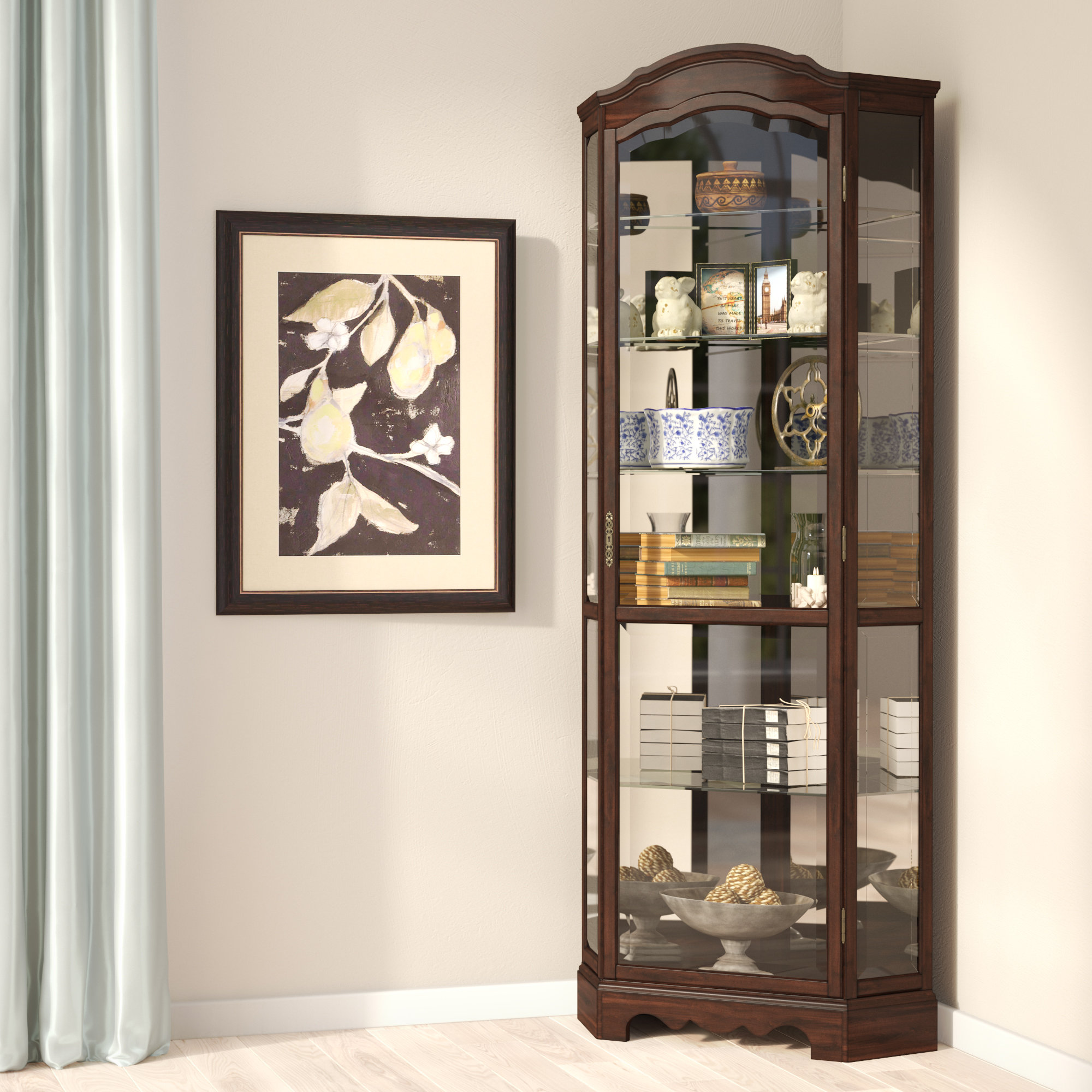 Darby Home Co Ferron Lighted Corner Curio Cabinet Reviews Wayfair Ferron Lighted Corner Curio Cabinet