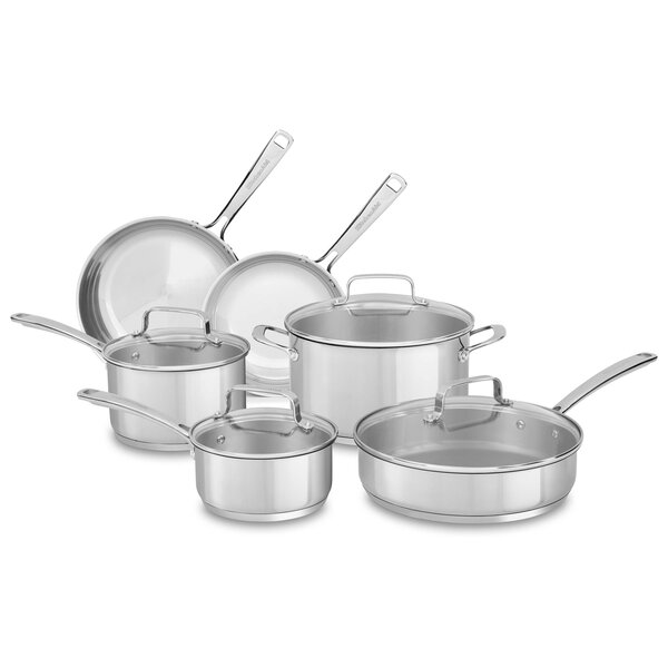 10 Piece Non-Stick Stainless Steel Cookware Set by KitchenAid