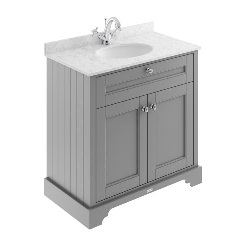 Park Lane Worcester Storm Grey Floor Standing Vanity Unit & 1 Tap Hole Basin - Grey Marble 800mm