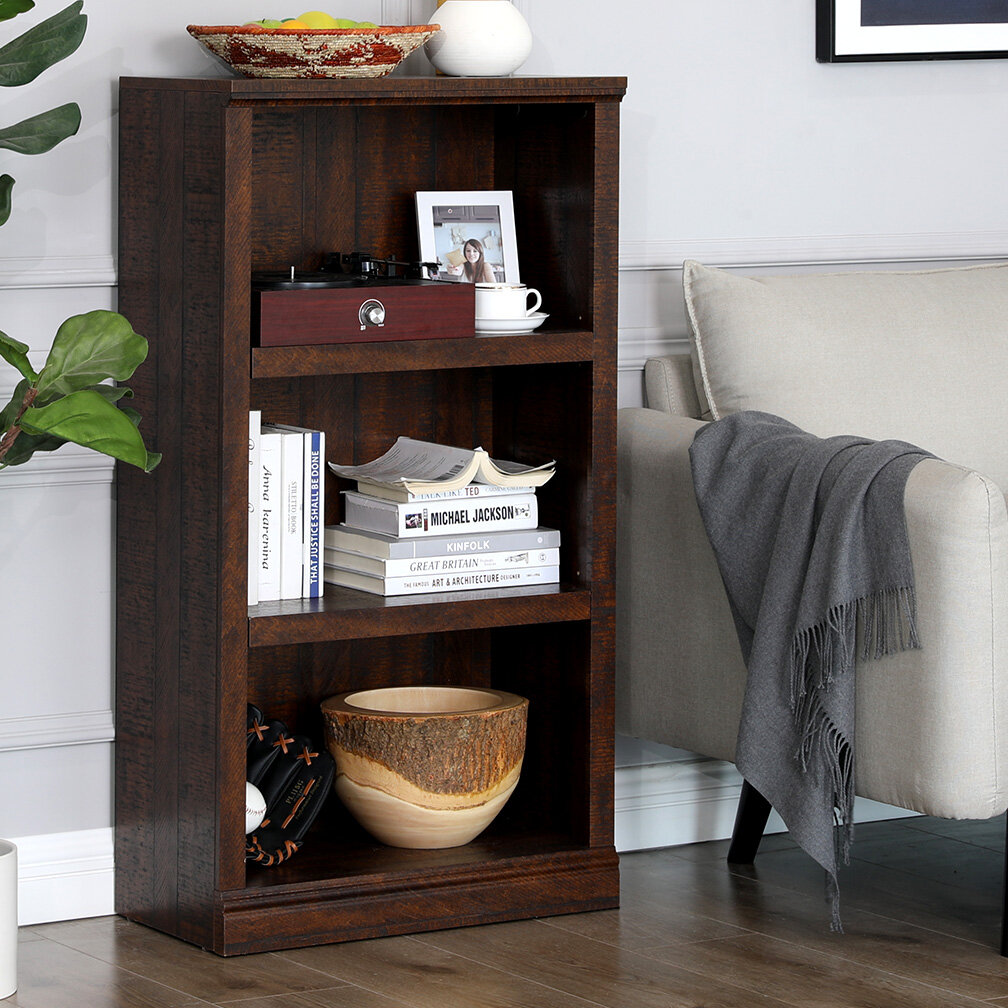 Winston Porter 3 Tier Bookcase Wooden Bookshelf With Height