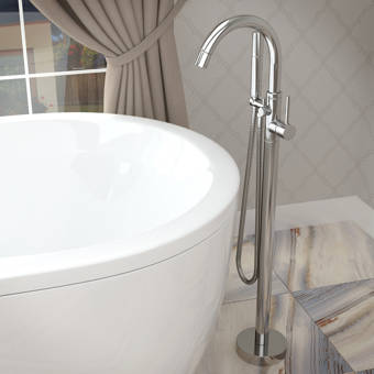 Anzzi Double Handle Floor Mounted Claw Foot Bathtub Faucet With