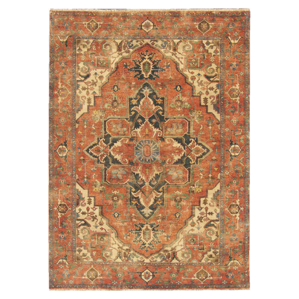 Serapi Hand-Knotted Wool Orange/Beige Area Rug by Exquisite Rugs
