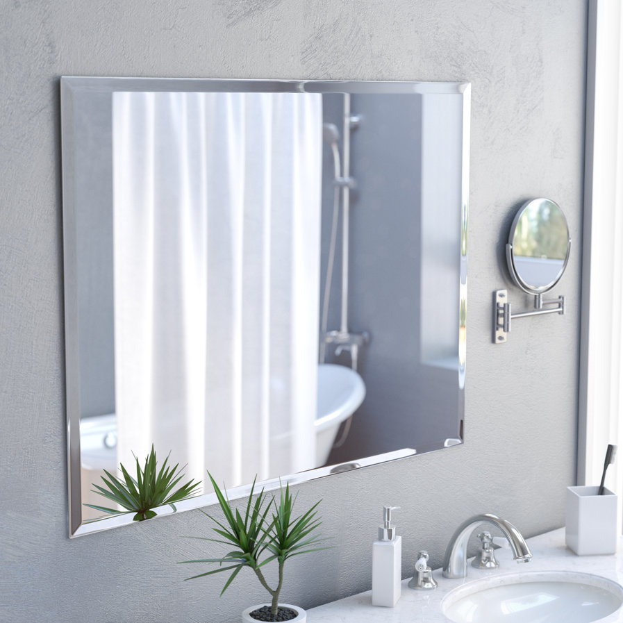 Marylee Rectangle Beveled Polish Frameless Wall Mirror with Hooks