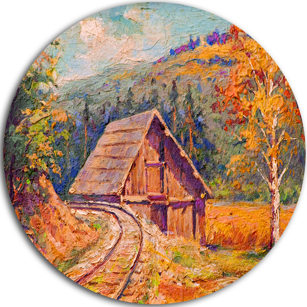 Designart Railway Track In Village Painting Print On Metal Wayfair