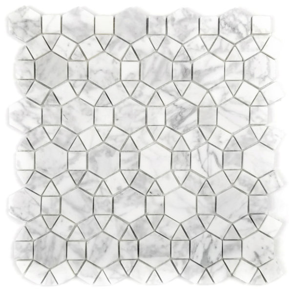 Tuscany Hexagon Random Sized Marble Mosaic Tile in Beige by Abolos