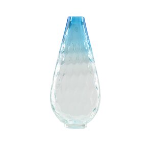 Teardrop Shaped Ombru00e9 Textured Hand Blown Glass Vase