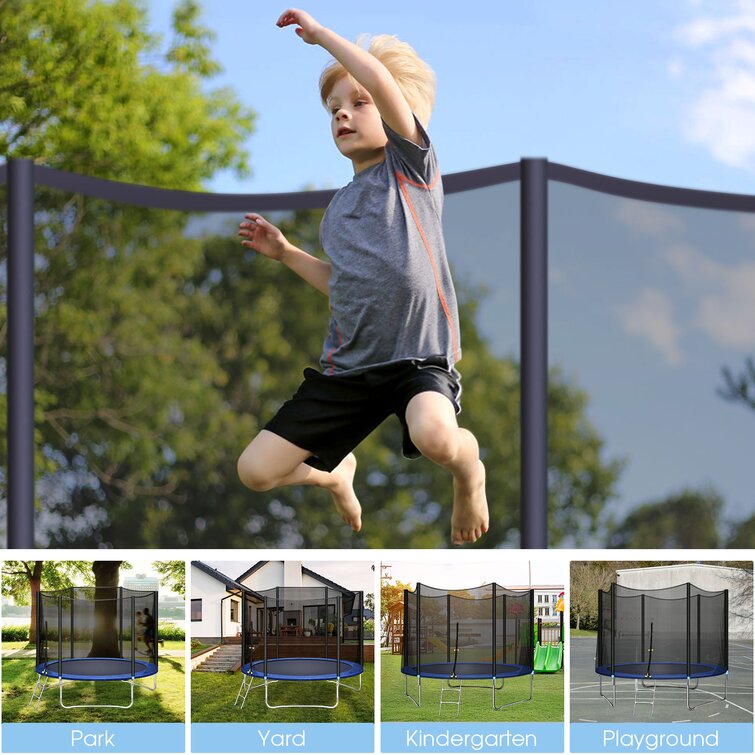 10FT Trampoline With Safety Net Enclosure Spring Pad Rain Cover Simple Ladder 