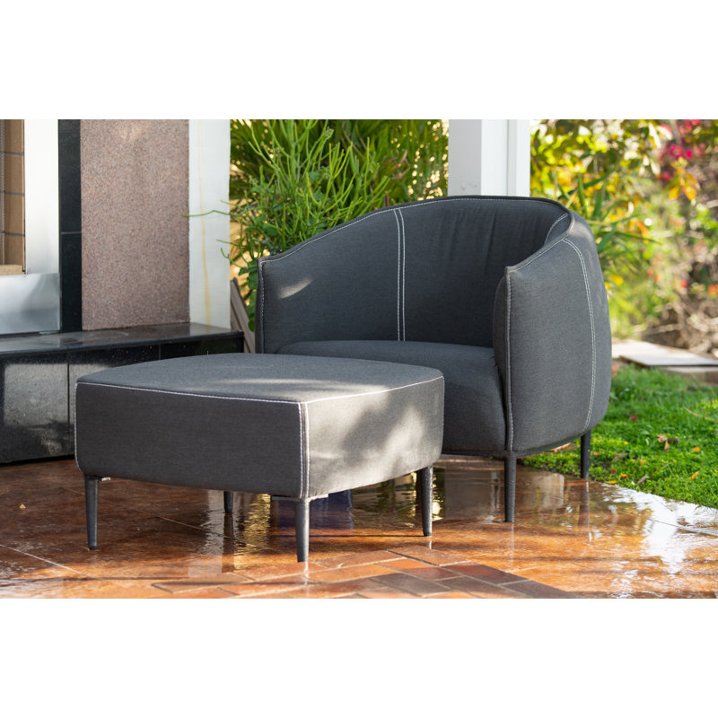 Brayden Studio Carmelo Outdoor Patio Chair With Sunbrella Cushions And Ottoman Wayfair