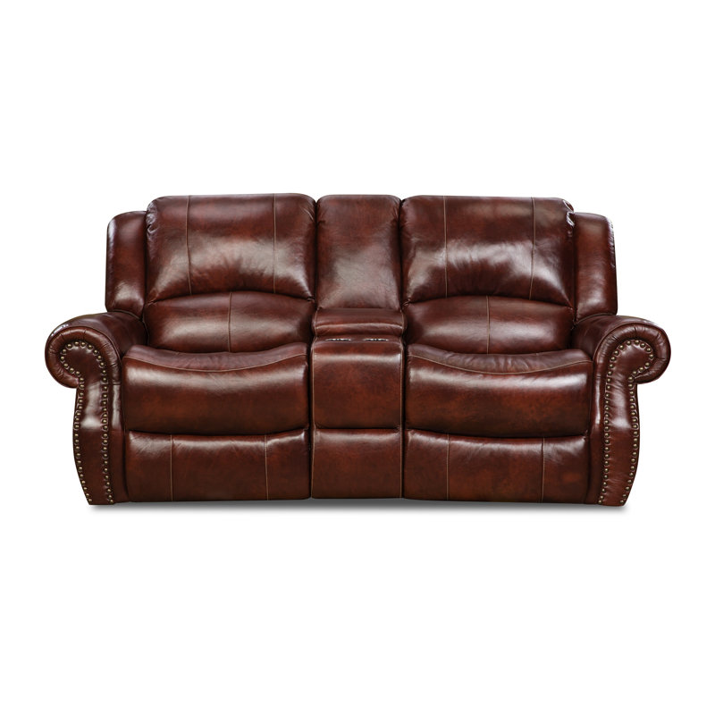 Alcott Hill Hein Genuine Leather Reclining 80 Rolled Arm Loveseat