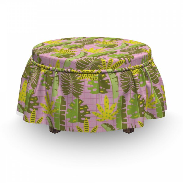 Review Tropic Leaves On Checkered Ottoman Slipcover (Set Of 2)