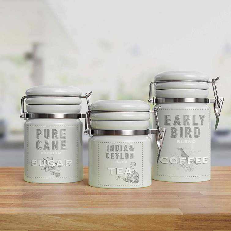 Kitchen Canister Set, Ceramic Canisters With Lid, Decorative Coffee, Sugar,  Tea, Storage Containers For Kitchen Counter, Rustic Farmhouse Decor, Grey,  ...