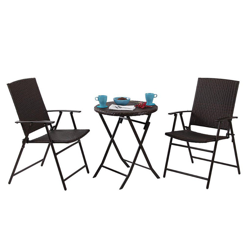 Phi Villa Outdoor Patio Folding Dining Chairs And Table Set Of 3 Chair With Padded Seat