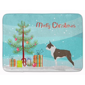 Boston Terrier Merry Christmas Tree Memory Foam Bath Rug