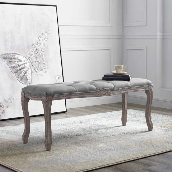 Vasquez Vintage French Upholstered Wood Bench by Ophelia & Co.