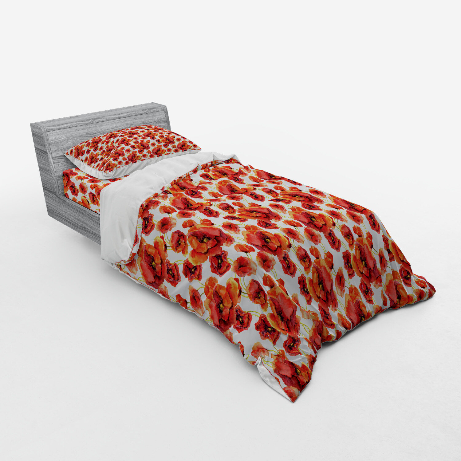 Poppy Duvet Cover Set With Pillow Shams Spring Flowers Romantic Print