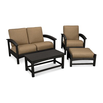 Rockport 4 Piece Sofa Seating Group with Sunbrella Cushions Trex Outdoor Cushion Color: Sesame, Frame Color: Charcoal Black