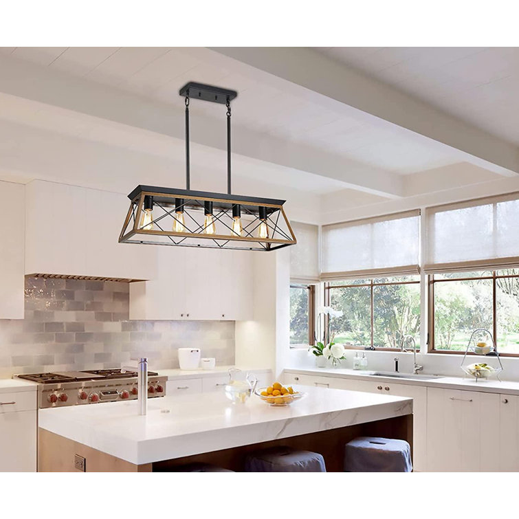 Kitchen Island Lighting, Rustic Dining Room Light Fixture, 5-Light Linear  Farmhouse Pendant Lights, Farm House Chandeliers For American Country