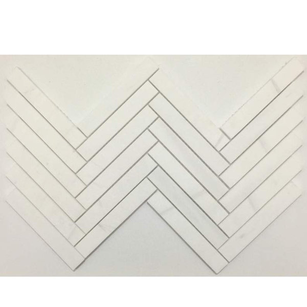Herringbone Honed 1 x 6 Marble Mosaic Tile in Bianco Dolomite by Ephesus Stones