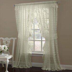 Flower Scrolling Ruffled Bridal Lace Nature/Floral Semi-Sheer Rod Pocket Curtain Panels (Set of 2)