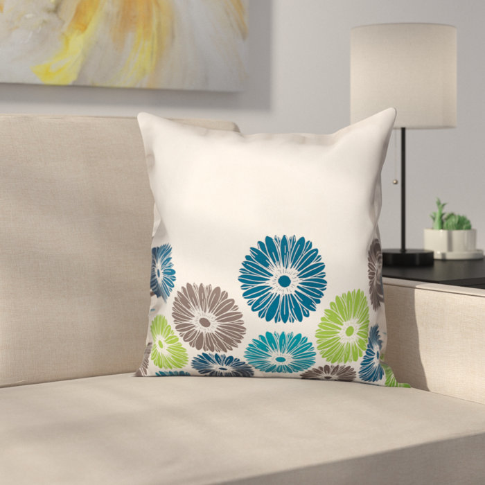 Ebern Designs Orear Cool Tone Geometric Floral Throw Pillow Wayfair