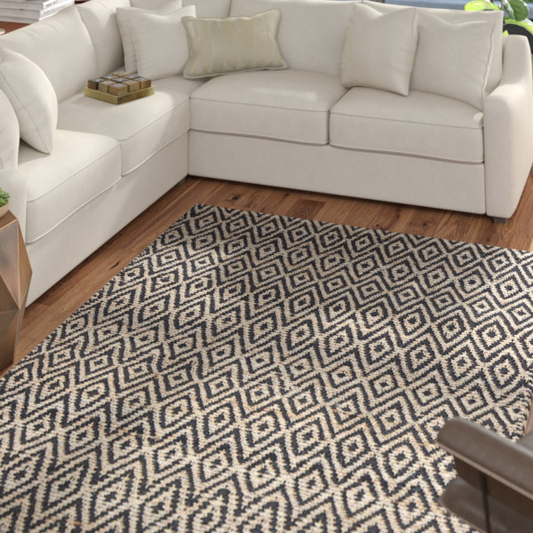 Pyrrhos Diamond Hand-Woven Black/Beige Area Rug by Mercury Row